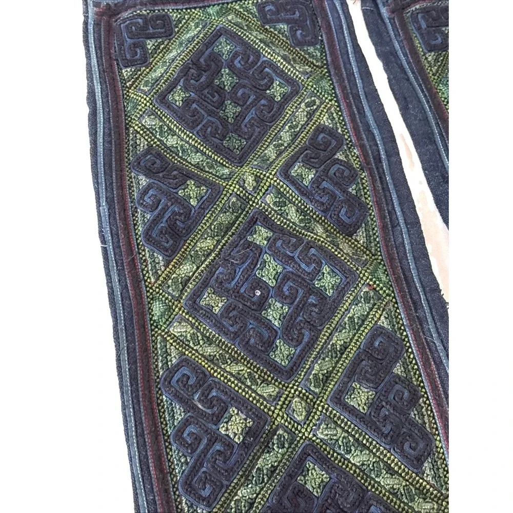 Vintage Hmong Cotton Hand Embroidered Indigo Belt with Fringe
